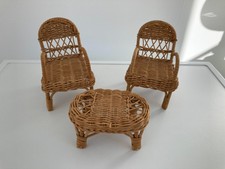 Jouet ancien , salon de Poupée en Rotin 2 fauteuils et table basse TBE 