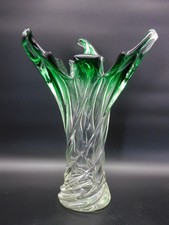 VASE VINTAGE EN CRISTAL  FORME LIBRE ET PIED TORSADE HAUT 28CM M3