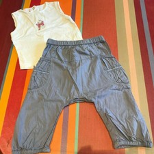 Lot 18 mois Pantalon fille Grain de Blé et tshirt Kimbaloo papillons, TBE 