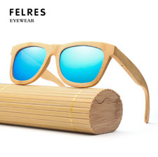 FELRES Homme Femme Bambou Lunettes de Soleil Verres Polarisés Cadre en Bois 