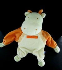 *. DOUDOU PLAT COUSSIN VACHE ou HIPPOPOTAME orange blanc vert LOT DE 2 - TBE 