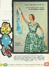 publicité Advertising 0521  1957  tissu satin-voile Pom rayonne & coton controlé