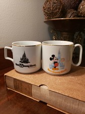 2 Vintage Walt Disney World Coffee Mug Japan Black Castle With Gold Trim mickey