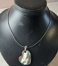 Collier + pendentif coeur en nacre et zircon, collier en argent