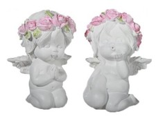 Figurine statuette statue Ange à genoux blanc avec roses - 13,5 x 10 cm