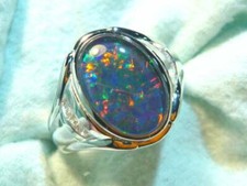 Magnifique Véritable Opale Australienne Femmes Handmade Argent Massif Bague