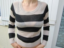 pull fin rayé marron noir H&M XS légèrement transparent