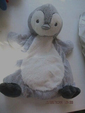  DOUDOU PELUCHE PINGOUIN RANGE PYJAMA GRIS CHINE BLANC 45 CM ETAT NEUF TEX