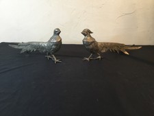 # Couples de faisans en bronze argentée, ( chasse , animalier) long 30 cm