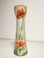 Beau Vase Art Nouveau en verre épais au décor de fleurs émaillées era legras ...