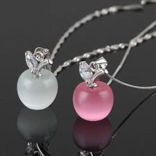Collier chic pendentif POMME pour femme - Rose ou Blanc - Blanche Neige