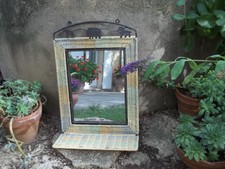 miroir  mural en osier à étagère vintage décor  animaux métal