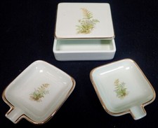 Set of (3) Waechtersbach Porcelain Lidded Cigarette Box w/ Ashtrays West Germany