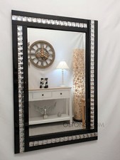 Moderne Art Déco Acrylique Cristal Verre Design Biseauté Miroir 60x80cm Noir