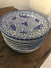 Lot de 11 assiettes plates et 6 creuses blanc et bleu vintage asiatique Tonquin