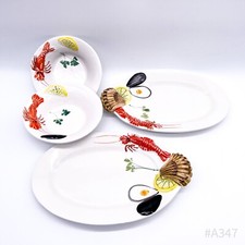 4x Vintage Plats de Service pour Fruits de Mer en Céramique Décoré Made IN Italy