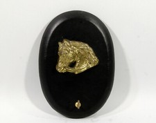   PORTE-CLEF OU ACCROCHE-TORCHON VINTAGE, tête de cheval sur bois et skai