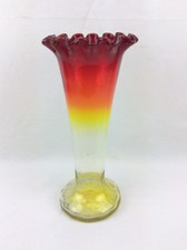 Vase soliflore Pâte De Verre bicolore jaune rouge fait main Design vintage GM