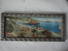 Cadre en bois photo ou dessin de Nice et la promenade des anglais daté 1937