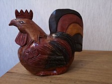 Magnifique lourd Rustique Look Bois Sculpté à la main Poulet Coq Poule Ornement