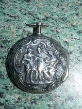 Superbe très rare boîtier Montre Gousset à coq Oignon en Argent massif 