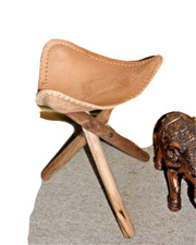 Oriental Tabouret Meuble Assis Cuir - Bois 45 CM X 38 CM Handgefertigt Inde