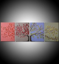 Acrylique Arbre peinture toile triptych artiste abstrait mur Oiseau Love Violet Gris