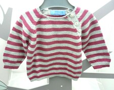 Tout Simplement Pull rayé gris pailletté/vieux rose foncé fille 3 mois