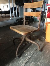 Machine age industrial metal rolling chair Iron Wood  vintage