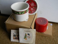 Longaberger Holiday One Pint Crock With Coaster Lid & Red Pillar Candle NOS