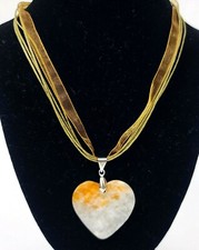 Forme Coeur Blanc, Ambre Jaune Pierre Quartz Collier, Jaune Multi Ruban Cordon