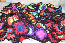 couverture dessus de lit plaid carré de patchwork laine tricot vintage 250 P