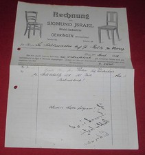 Facture alt ANTIK sigmund Israël öhringen chaise industrie württ. 1919 papier