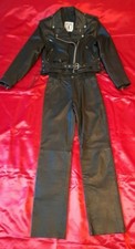 Ensemble en cuir noir  de moto pantalon ,blouson moto biker