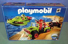 (O3041 playmobil Set 4x4 + hors-bord sur remorque rare 3041 en boite 100% cplt