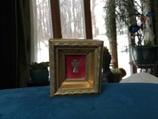 Small Vtg Wood Framed Communion mini Wall Hanging~Religious Plaque~2 3/4” square