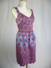 NIZA ROBE EN COTON BLEU BRODÉ DE ROUGE T 38