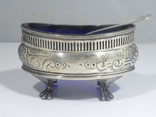 EARLY GORHAM STERLING SILVER TABLE SALT WITH BLUE GLASS LINER