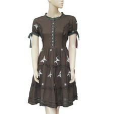 Odd Molly Anthropologie Imprimé Papillon Marron Tunique Mini Robe Coton M Neuf