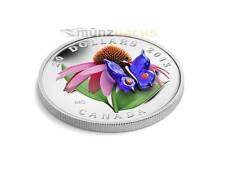 20 $ Coneflower Papillon Butterfly Murano Verre Canada 2013 PP Argent 1 Oz