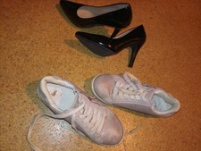 P.38 2 Chaussures talons10cm escarpin vernis noir"Grands Boulevard"shoes argenté