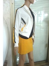 BOMBERS GILET VESTE ZIPPE BLANC NOIR JAUNE DE MARQUE JOYCE NEUVE T 38/ 40/42