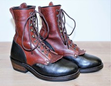 Boots Bottines femme à lacets AD TECH cuir marron & noir 6,5M US 5 UK 38 EUR