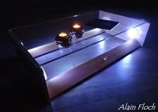 Table Basse Design Verre Diamant 40 LED sans fil + Télécommande Bois Massif
