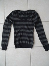 Pull ML femme "H&M", rayé noir et gris, taille XS, excellent état