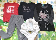 Lot 5 pièces automne pour fille de 6 ans: 2 t-shirts, 1 robe, 1 legging et gilet