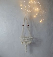 suspension en macramé perles de bois porte plante vintage 60cm