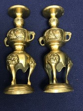 PAIR Stunning BRASS BUDDHA Spiked CANDLE HOLDERS 8”