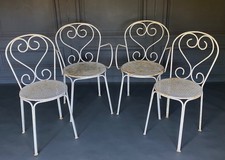 SALON DE JARDIN 1930 FER FORGE ASSISE PERCEE METAL BLANC L1878