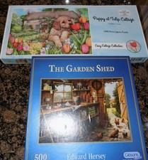 État de 2X Jigsaw Puzzle 1X 1000 pc Puppy @ Cottage 1 x 500PC la cabane de jardin
